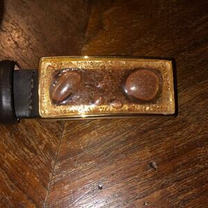 Qualheim Bollorini Artsy Brass Fused Glass Leather Belt Glam Luxe Art Vintage